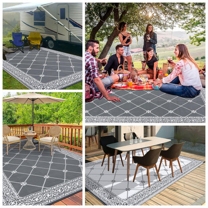 HiiARug Reversible Mat Plastic Outdoor Rugs for Patios Clearance Waterproof Plastic Straw Rug Large Area Rug for Outdoor, Porch, Patio, RV,Camping(5x7Ft, Grey)