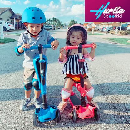 Hurtle Kids Scooter - Child Toddler Kick Scooter Toy with Foldable Seat - 3 Wheel Scooter with Adjustable Height, Anti-Slip Deck, Flashing Wheel Lights, for Boys/Girls 1-12 Year Old, Teal