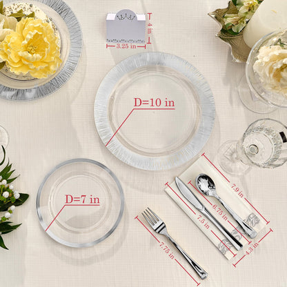 200Pcs Heavy Duty Silver Rimmed Disposable Plates