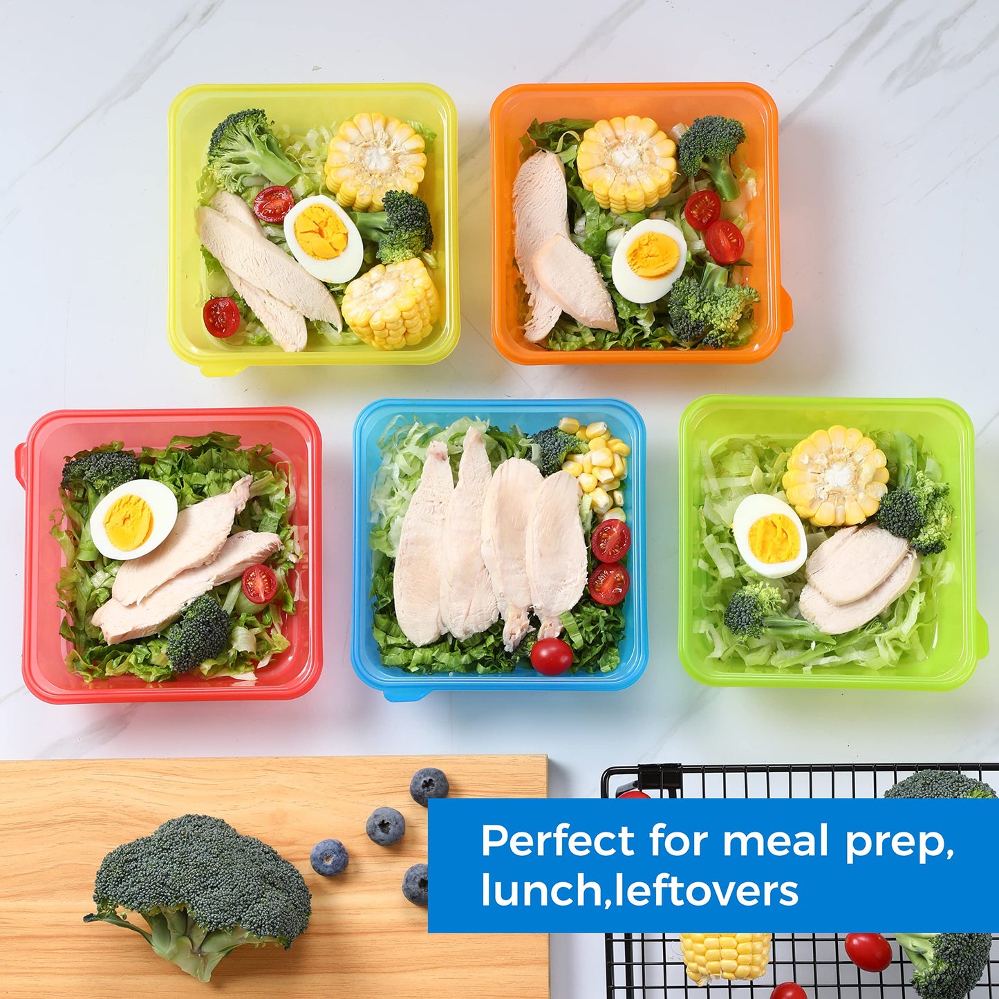 YUESING [30 Pack Plastic Food Storage Containers with Lids Bento Box Food Meal Prep Containers Reusable BPA Free Lunch Containers (22oz, Square Freezer Plastic Container for Food) for 3+ years old