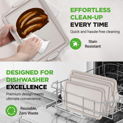 NutriChef 3 Piece Nonstick Cookie Sheets for Baking - Premium Carbon Steel Baking Pans with Black Silicone Handles - Even Heat Distribution, PFOA/PFOS/PTFE Free, Easy to Clean - Cream Marble, NCBKT3CM