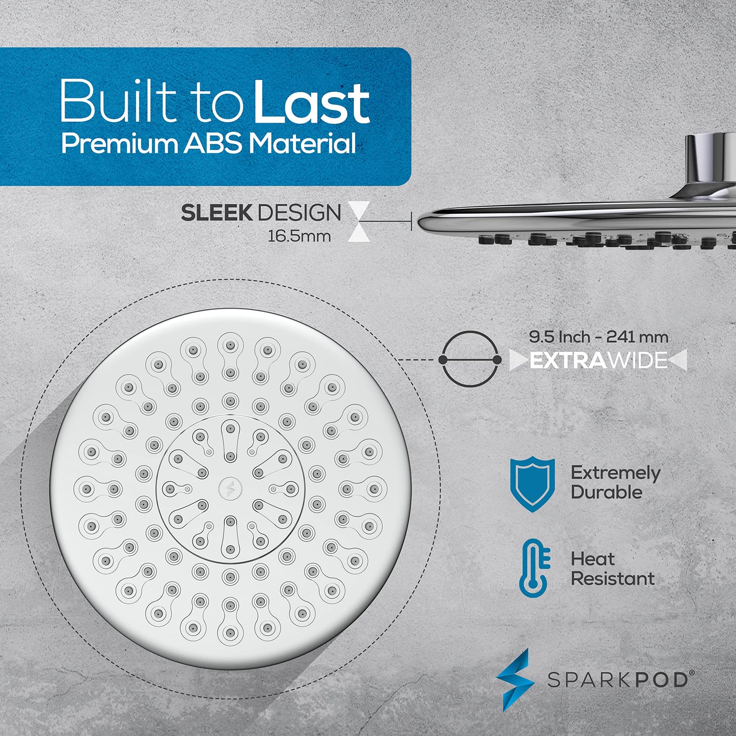 SparkPod 9.5" Rain Shower Head with Anti-Clog Nozzles