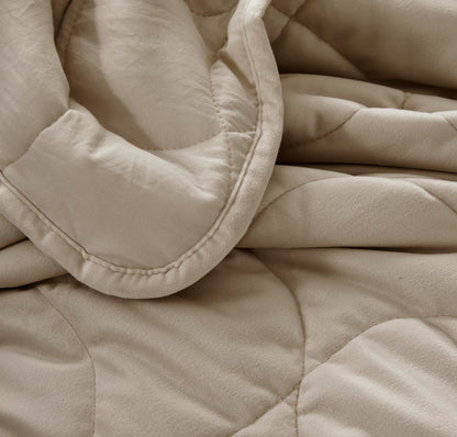 Luxury Beige Velvet Twin Quilt Set with Pillow