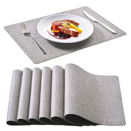 6 Faux Leather Placemats for Dining Table