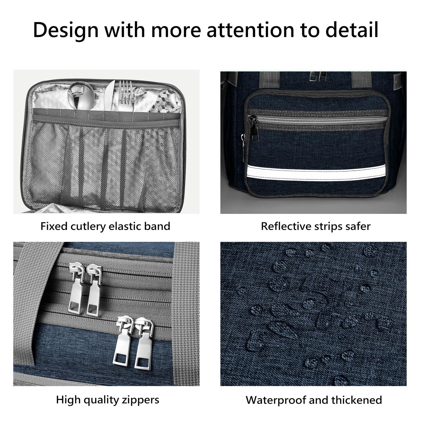 EXLIFBAG Lunch Box for Women, Insulated Double Deck Lunch Bag for Adults, Leakproof Cooler Lunchbox for Men with Adjustable Shoulder Strap, Deep Blue