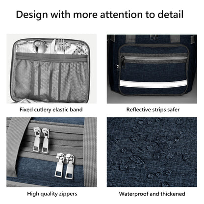 EXLIFBAG Lunch Box for Women, Insulated Double Deck Lunch Bag for Adults, Leakproof Cooler Lunchbox for Men with Adjustable Shoulder Strap, Deep Blue