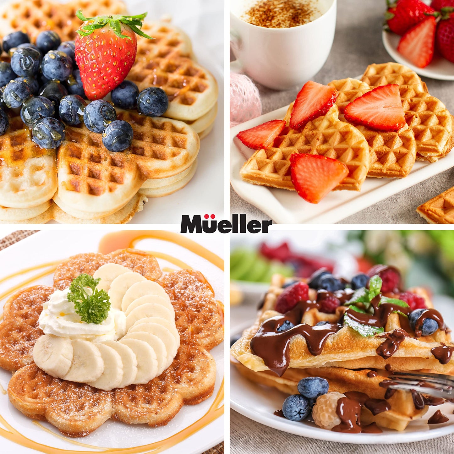 MÜELLERHOME Heart Waffle Maker with Adjustable Control