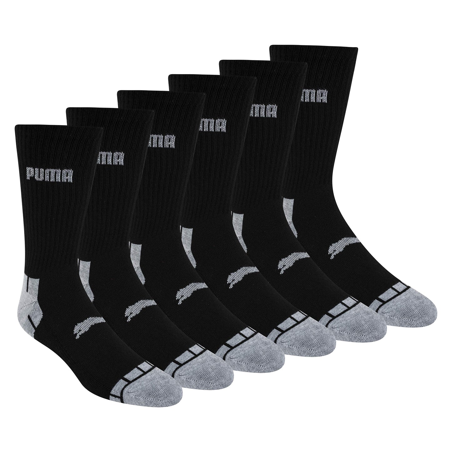 PUMA mens PUMA Men s 6 Pack Crew Socks, Black/Grey, 10 13 US