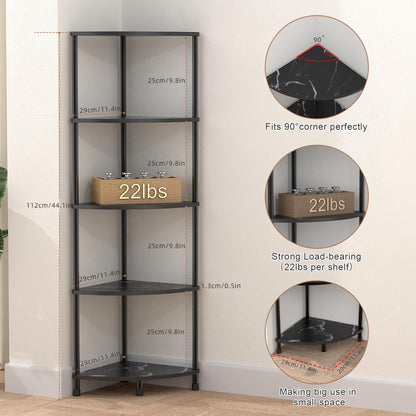 Greatseas 5-Tier Corner Shelf - Marble Black