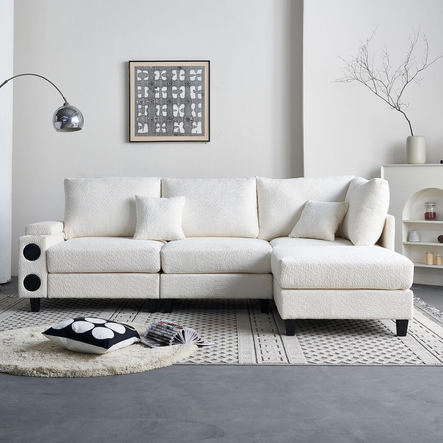 L-Shaped Sectional Couch with USB & Bluetooth