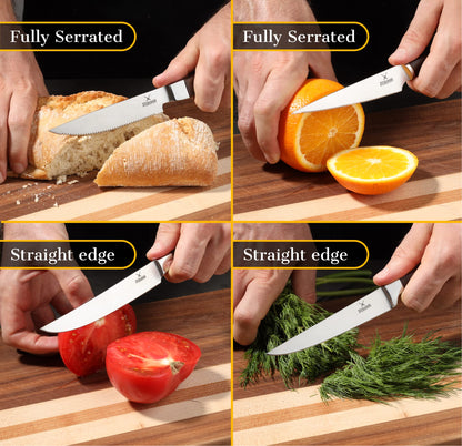 STEAKMAN Multipurpose Knife Set- Steak Knives Box - Unique Present in Wooden Gift Box - Gift Idea for Men Women Wife Husband Dad Mom – Wooden Handles Knives - Gifts for Birthday Anniversary