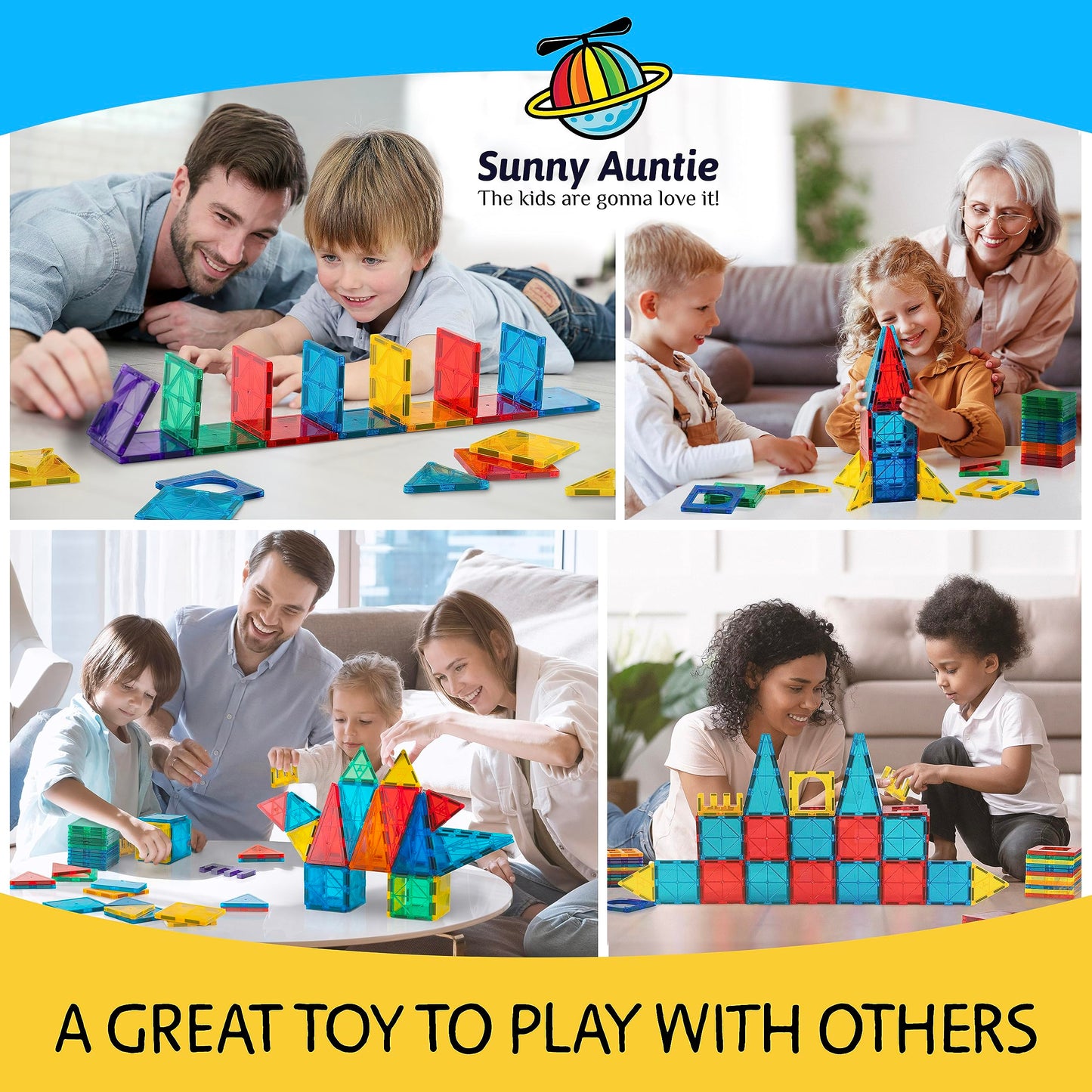 SUNNY AUNTIE Magnetic Tiles 240 PCS+ Bonus Zippered CASE, Magnetic Tiles for Kids Toy for 3 4 5 6 7 8 Year Old Boys & Girls