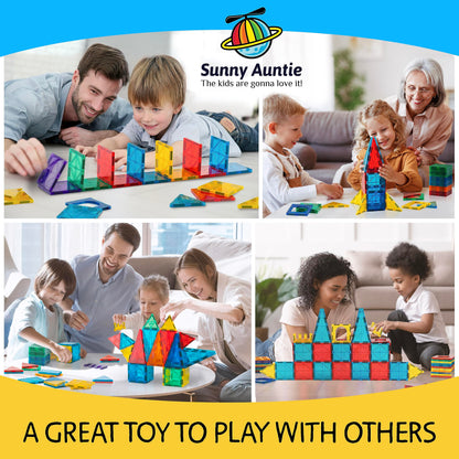 SUNNY AUNTIE Magnetic Tiles 240 PCS+ Bonus Zippered CASE, Magnetic Tiles for Kids Toy for 3 4 5 6 7 8 Year Old Boys & Girls