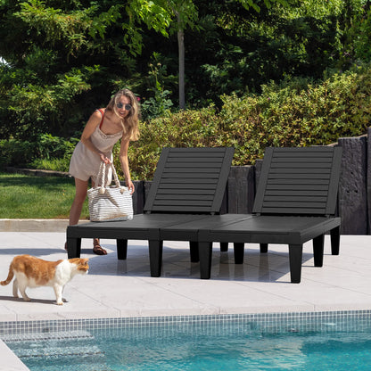 YITAHOME 2-in-1 Outdoor Chaise Lounge Chairs with Adjustable Backrest, Sturdy Loungers for Patio & Poolside, Easy Assembly & Waterproof with 530lbs Weight Capacity, Resin, Set of 2, Black