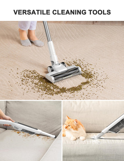 Nismile Cordless Vacuum Cleaner, 18Kpa Stick Vacuum for Home with LED Screen,6000mAh Handheld Vacuum, Brushless Motor,Rechargeable, Anti-Tangle Handheld Vac for Cleaning Pet Hair, Carpet, Floor（White）