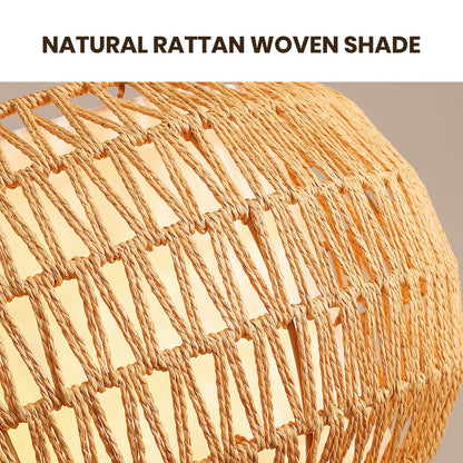7PMBEANE Rattan Chandeliers for Dining Room, 5-Lights Woven Wicker Boho Chandelier Light Fixture with Fabric Shade,Rustic Pendant Light for Kitchen Island Bedroom Living Room