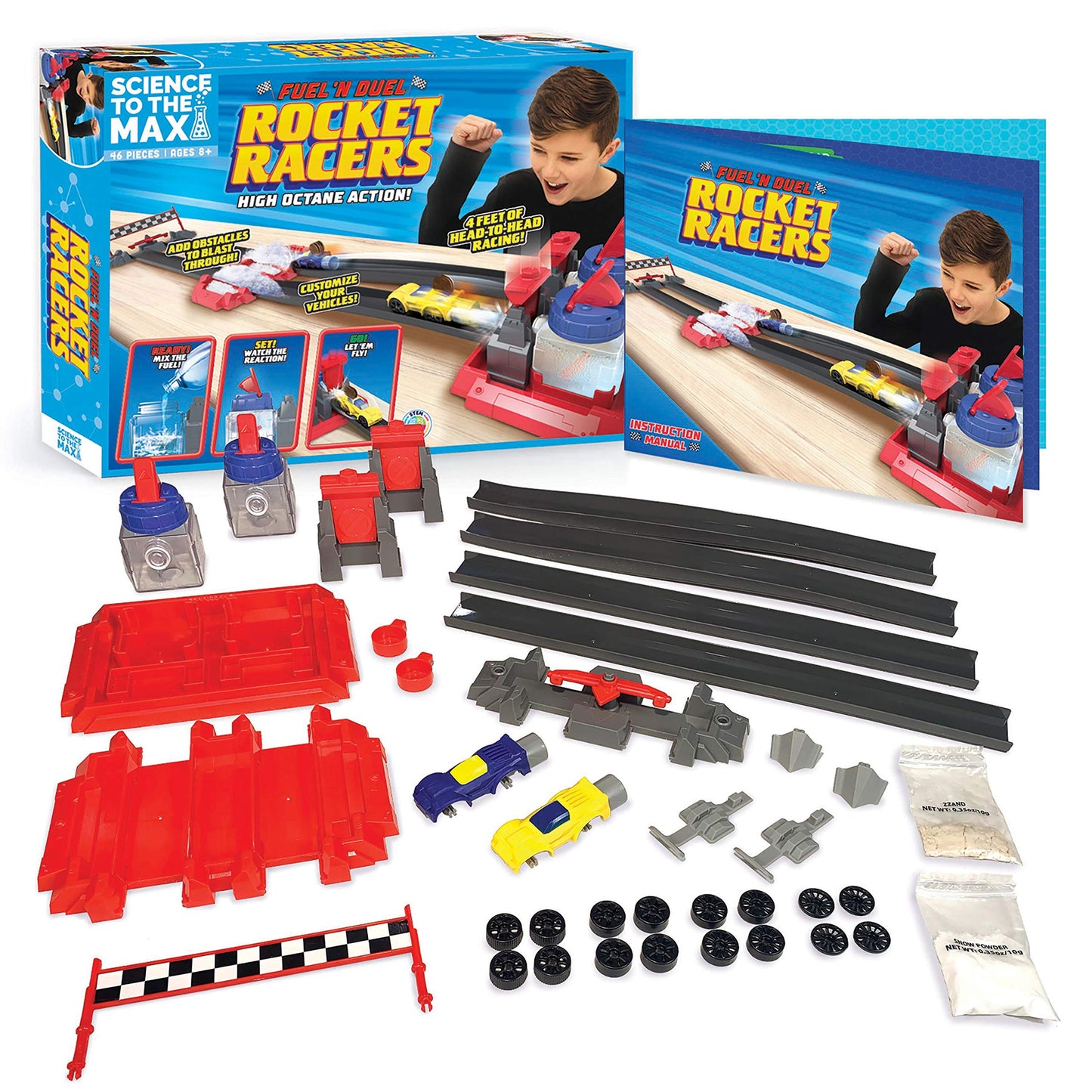 Be Amazing! Toys Science to The Max DIY Rocket Race Car Science Experiment for Kids & Teens - STEM Chemistry Kit for Boys and Girls - Make Your Own Water Race Rocket with Race Track for Ages 8+