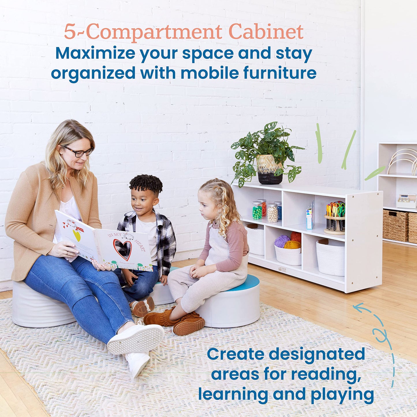 ECR4Kids 5-Compartment Mobile Storage Cabinet