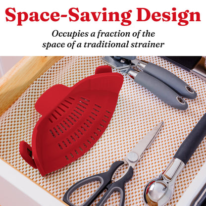 Kitchen Gizmo Snap N Strain Pot Strainer and Pasta Strainer - Adjustable Silicone Clip On Strainer for Pots, Pans, and Bowls - Kitchen Colander - Red Large
