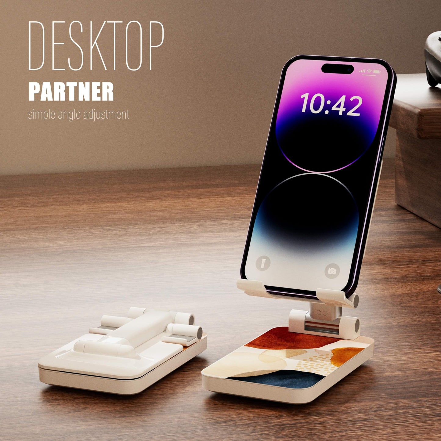 Heainaiyoo Foldable Cell Phone Stand,Angle Height Adjustable Cell Phone Holder,Phone Holder for Desk,Smart Phones Desk Accessories Phone Holder (Brown Block)