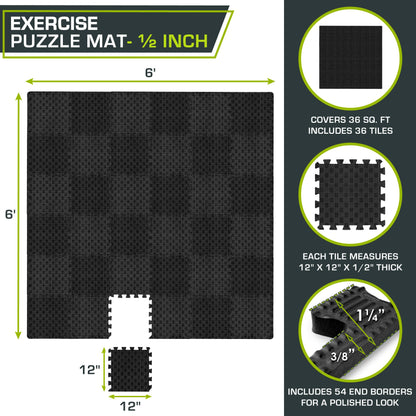 ProsourceFit Exercise Puzzle Mat ½ in, Checkered EVA Foam Puzzle Floor Mat with Detachable Interlocking Foam Tiles, Gym Flooring for Cushioned Workout Environment, Foam Mat for Shock Absorption