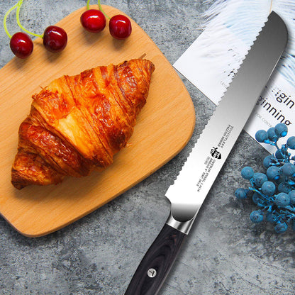 TUO Bread Knife 8 inch - Serrated Bread Slicing Knife Bread Cake Cutter German HC Steel with Pakkawood Handle -FALCON SERIES with Gift Box