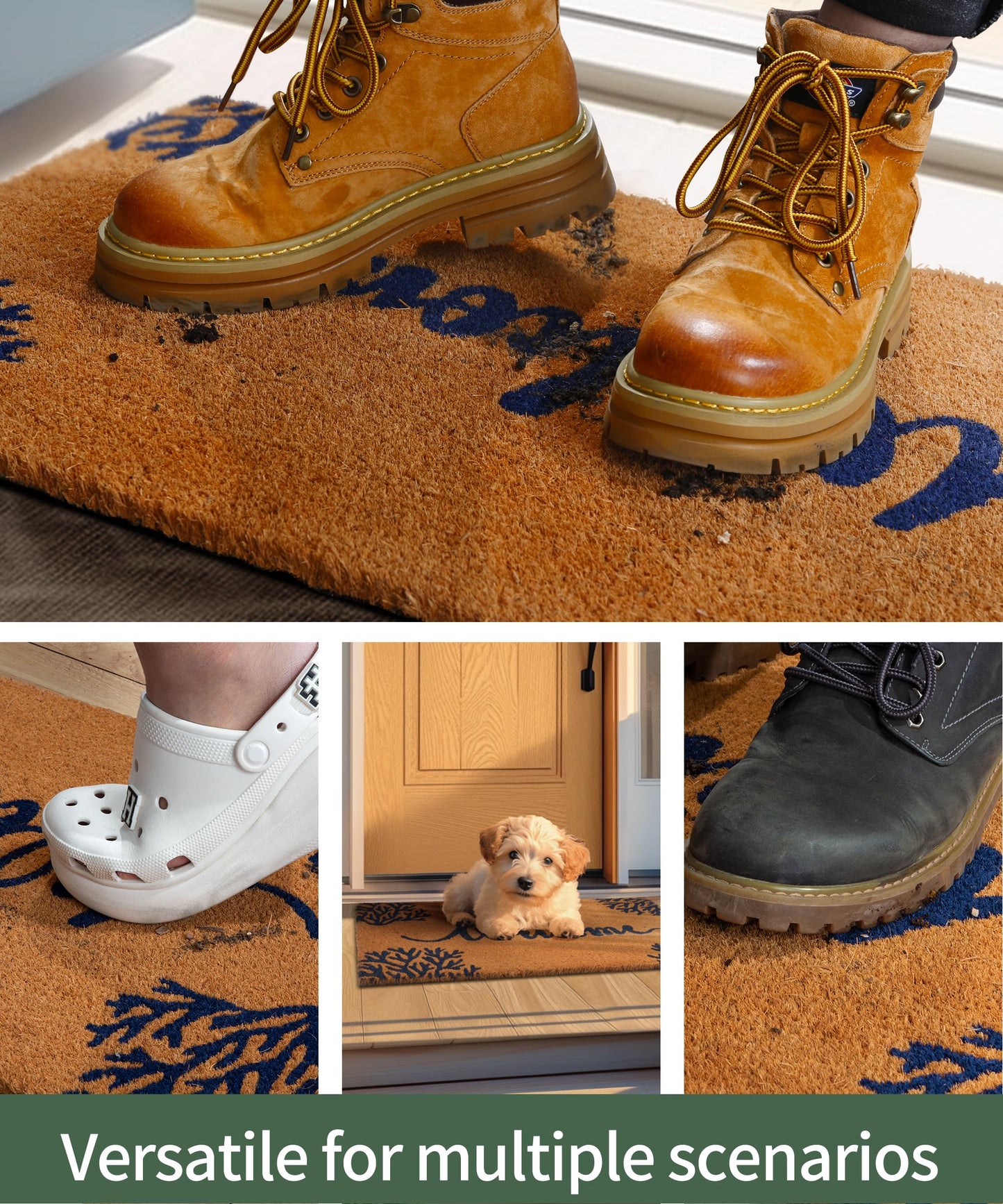 SUMGAR Welcome Mat Indoor Outdoor Coir Doormat Spring Entrance Inside Front Door Washable Cute Small Heavy Duty Backing Absorbent Waterproof Non Slip Costal Ocean Door Rug for Dog Friends Gift 17x30in