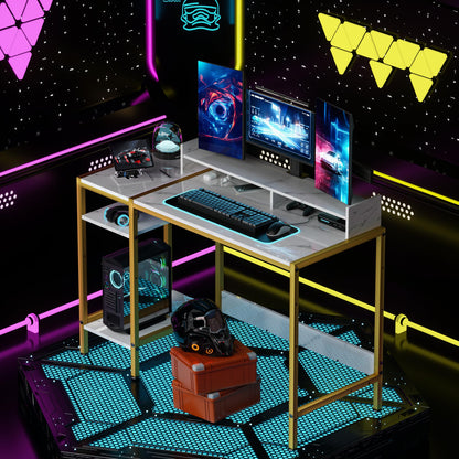 Gaming Desk with Monitor Stand and Storage