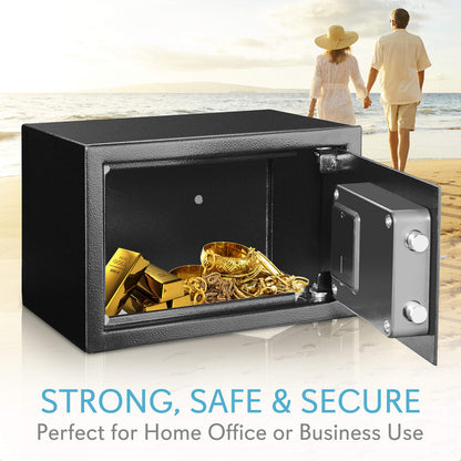 SereneLife Premium Steel Digital Safe Box - 9.1" x 6.7" x 6.7" | Secure Storage for Cash, Firearms, Jewelry & More | Great For Hotels, Cabinets & Home Use | Electronic & Mechanical Access - 2 Keys