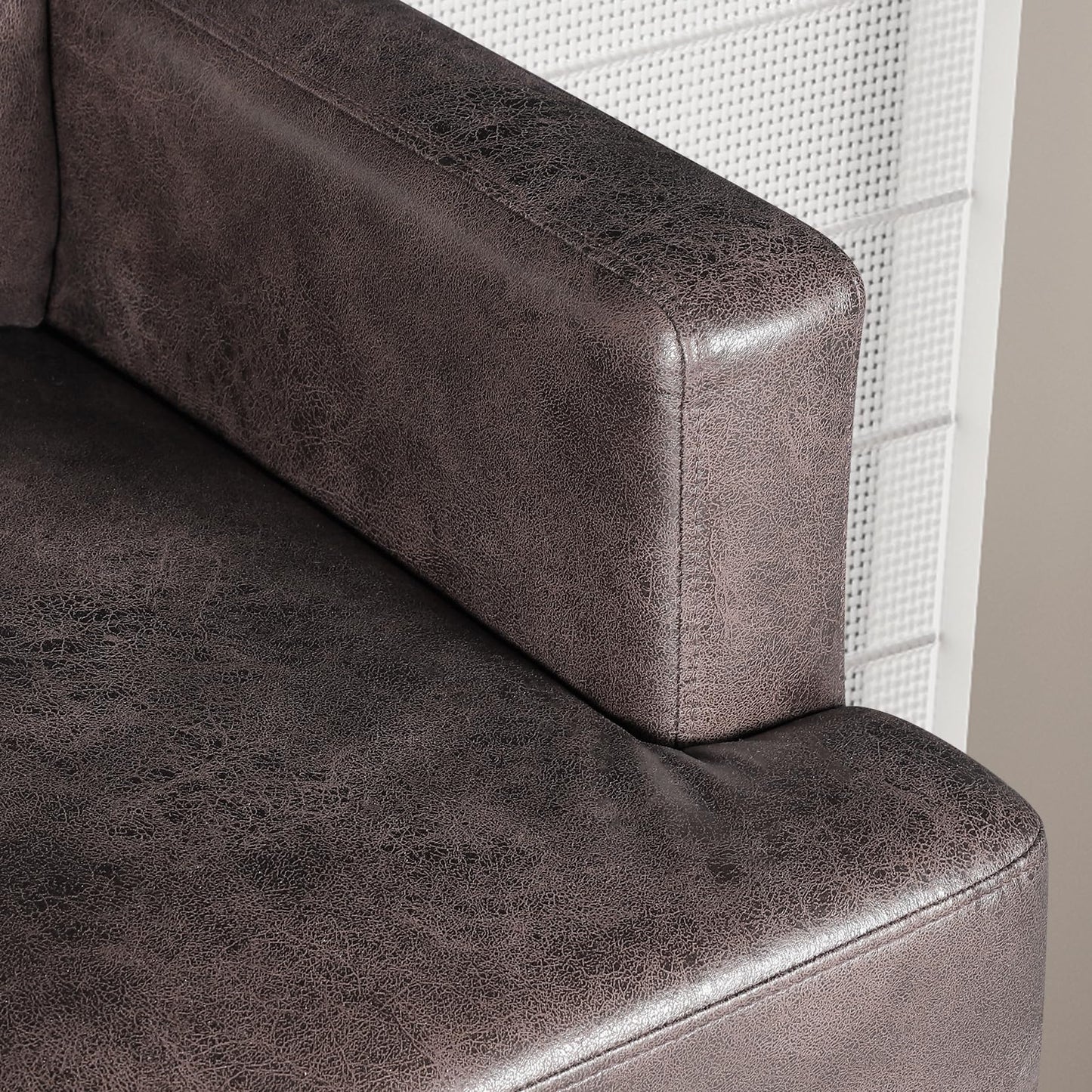 Vesgantti Sectional L Shaped Sofa, 3 Seater Modern Faux Leather Couch with Chaise Lounge Sofa, Deep Seat Cushions, 74 inch Small Couches for Living Room, Apartment and Office, Deep Brown