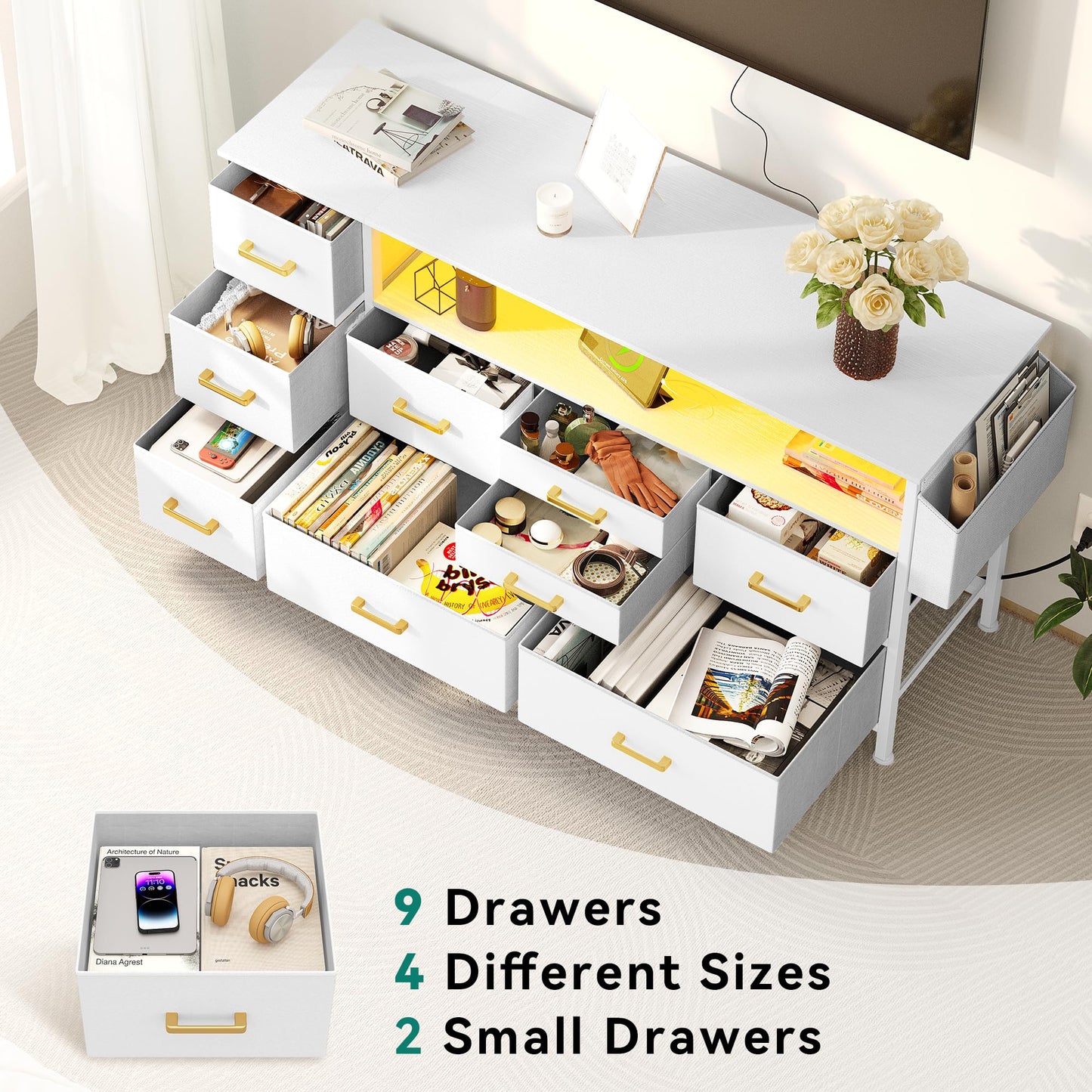 YITAHOME 9-Drawer Dresser with LED Light