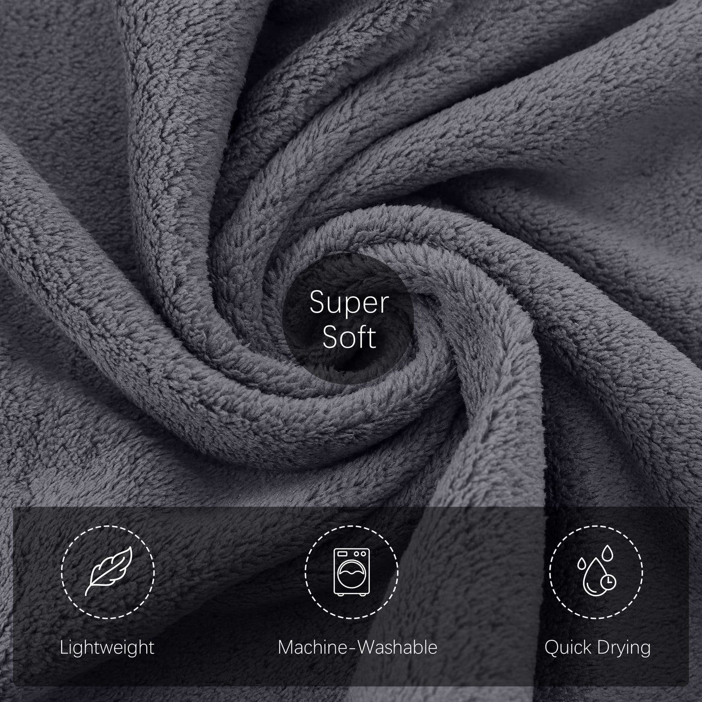 TENSTARS Luxury Silk Hemming Towel Set - Light Thin Quick Drying - 2 Bath Towels 2 Hand Towels 2 Washcloths - Ultra Soft Microfiber, for Bath Fitness, Sports, Yoga, Travel (Dark Grey 6 Pieces)
