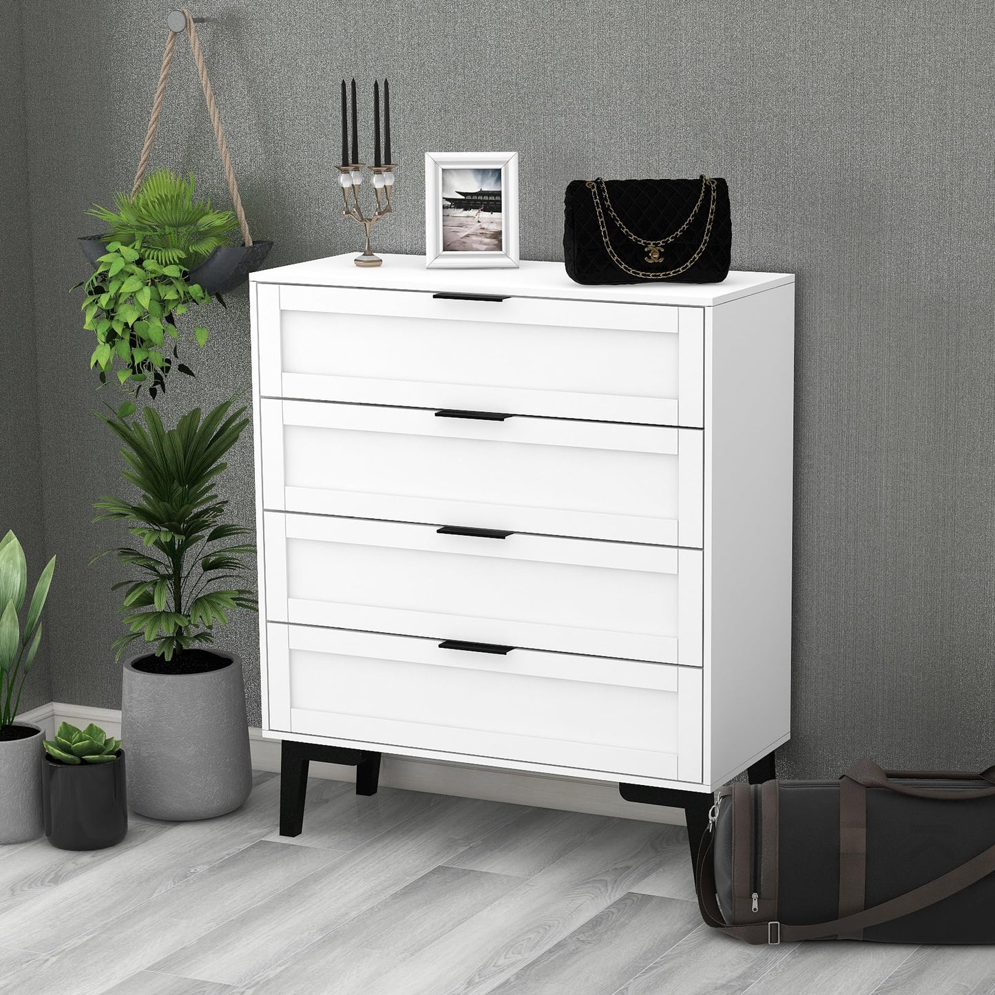 Modern White 4 Drawer Dresser for Bedroom