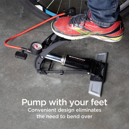 Schwinn Foot Pump with Pressure Gauge, 120 PSI