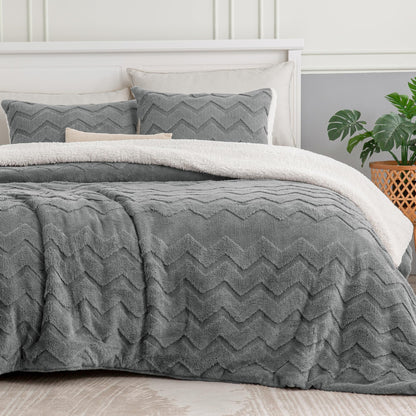 BEDELITE Fluffy Twin Comforter Set - Sherpa Grey