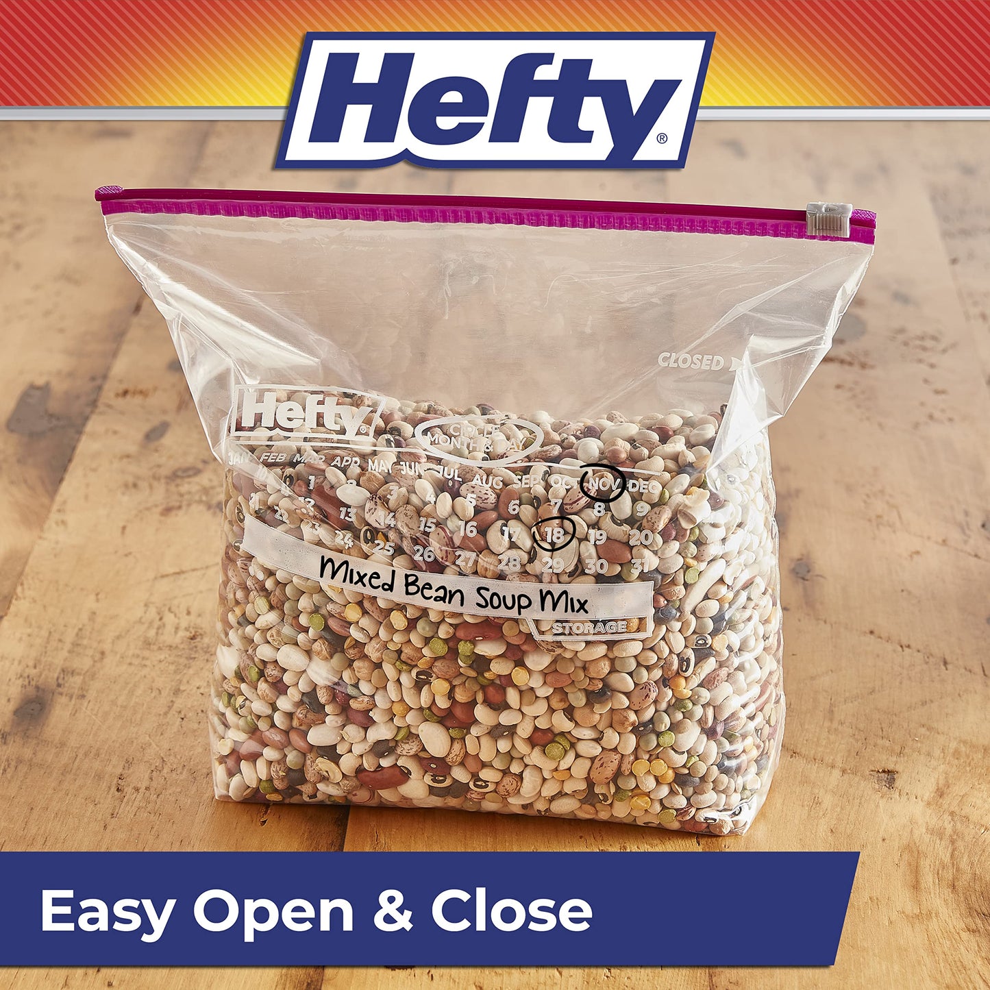 Hefty Slider Storage Calendar Bags, Gallon Size, 120 Count