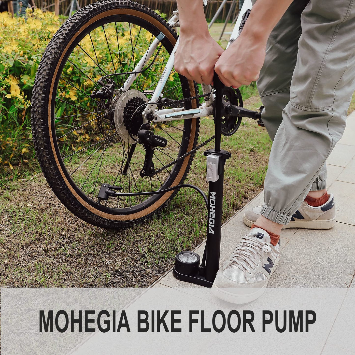 MOHEGIA Bike Floor Pump with Gauge, 160 PSI