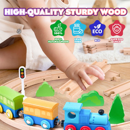 102-Piece Wooden Train Set for Kids Ages 3-8