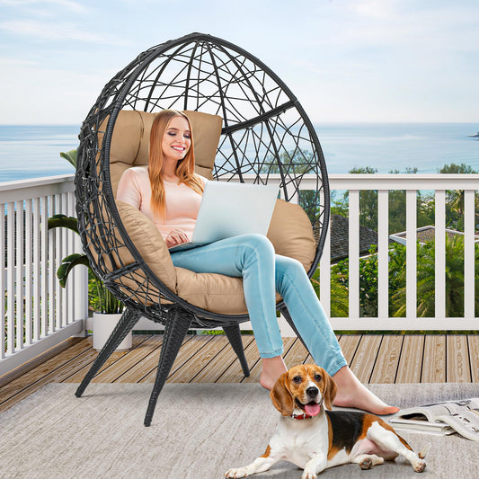 Large Wicker Egg Chair with Stand by YITAHOME