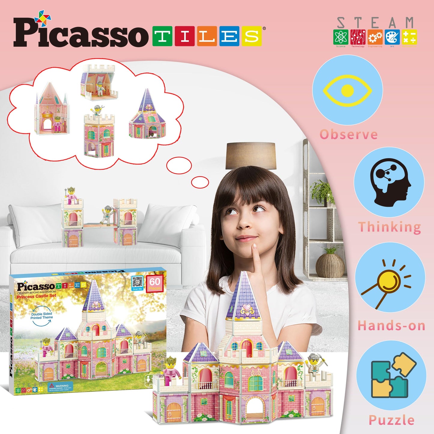 PicassoTiles Princess Castle Magnetic Building Blocks