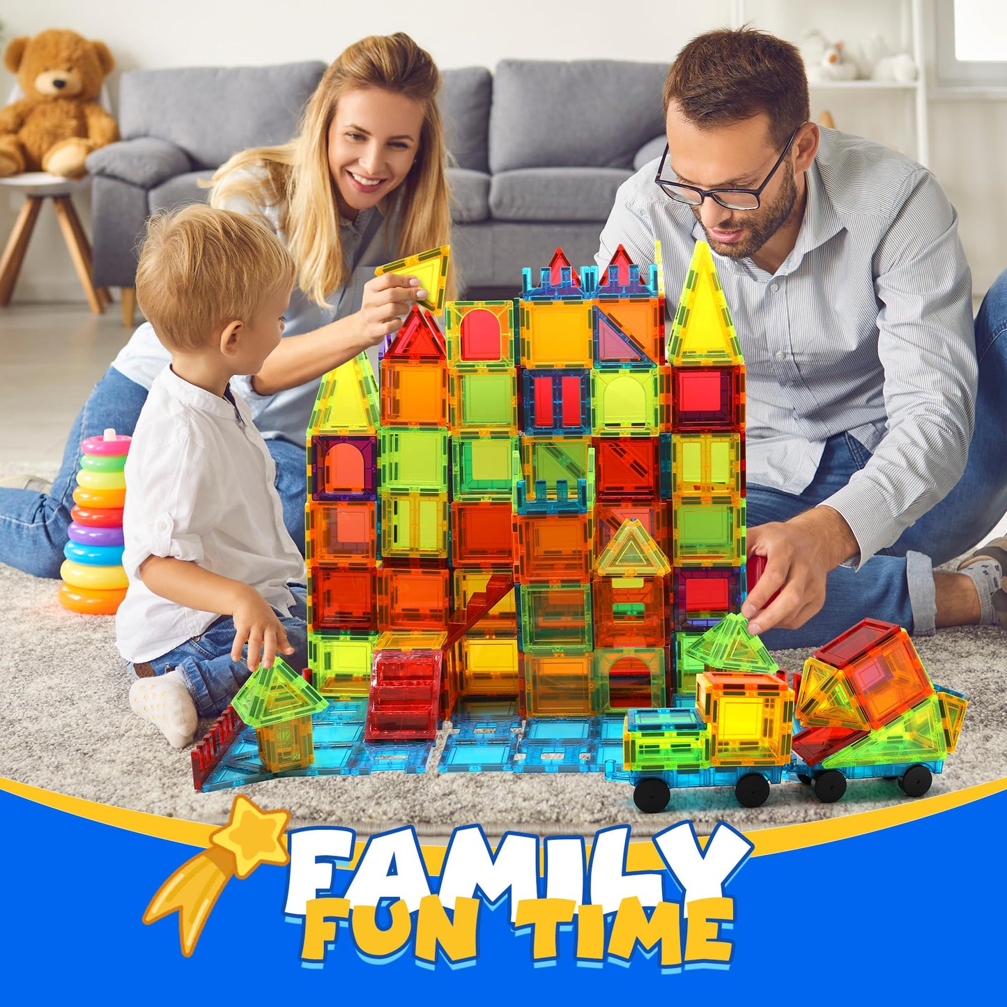 W WISE BLOCK Magnetic Tiles for Kids Ages 3-5 4-8, 131PCS Magnetic Blocks with 2 Cars, Learning Magnetic Building Blocks Sets, Educational Magnets Tiles Toys for Boys Kids Ages 3 4 5 6 7 8 9