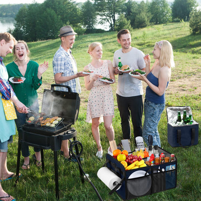 WOMACO Grill BBQ Caddy with Cooler Bag and Paper Towel Holder, Picnic Organizer for Utensil, Plate, Condiment, Griddle Caddy for Outdoor, Camper, Travel, Car, RV Must Haves (Dark Blue)