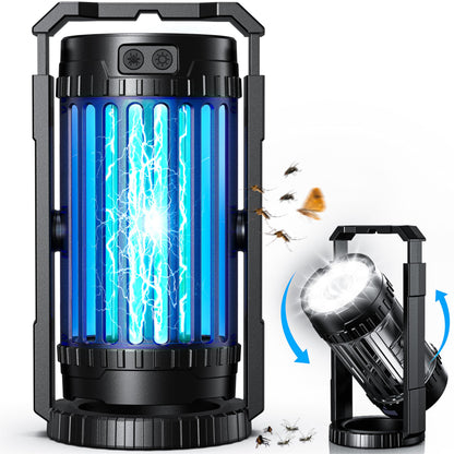 Solar Bug Zapper Outdoor Indoor, Mosquito Zapper with Large-Capacity 5000mAh Battery, 4 in 1 Insect Fly Zapper with Spotlights, Rechargeable & Cordless for Camping, Fishing, Patio, Home Black