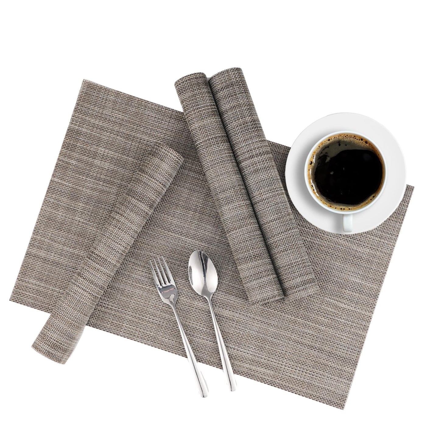 Gold Brown Woven Placemats Set of 8 Heat Resistant