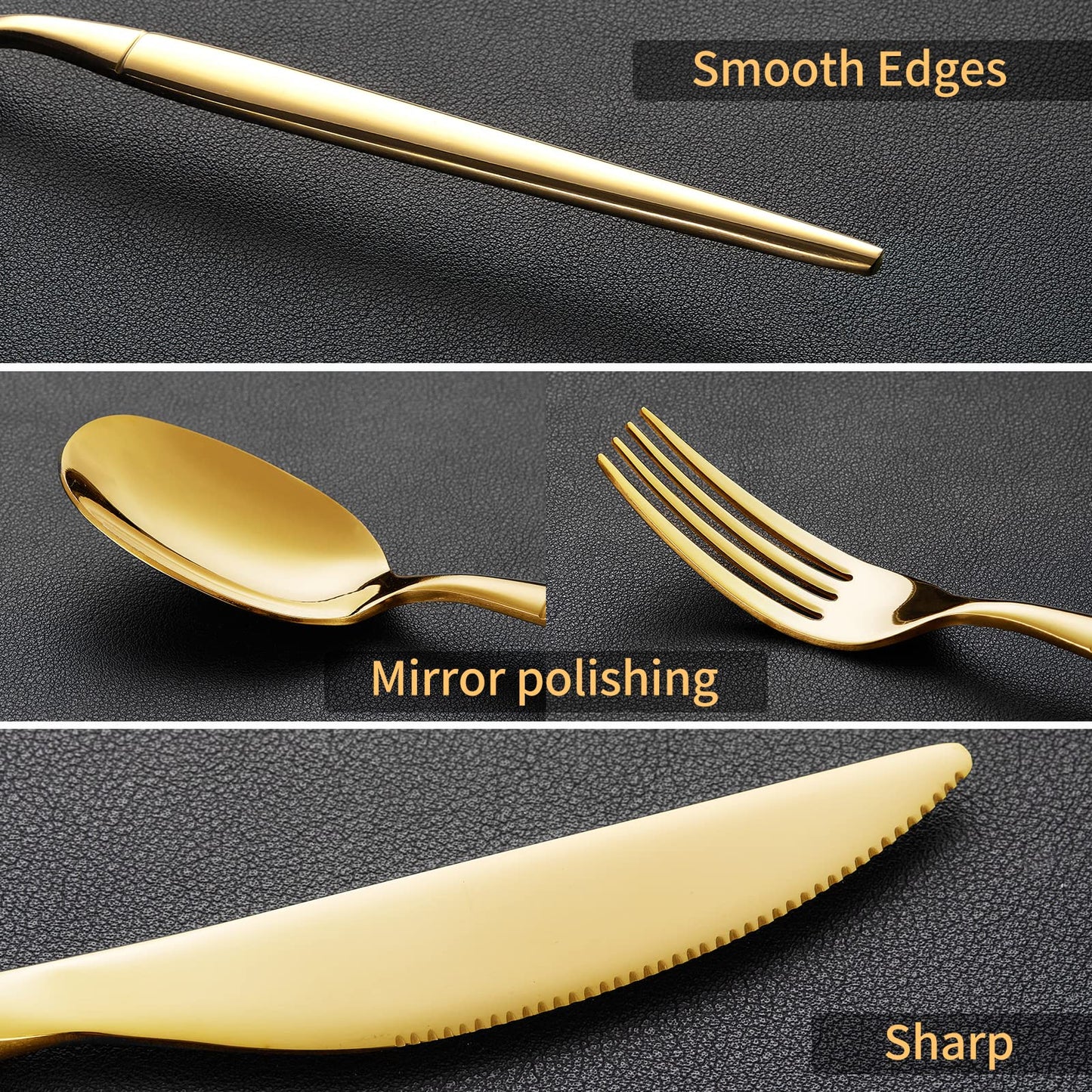 Rygten QU 40-piece Gold Silverware Set, Unique Design Stainless Steel Flatware Set, Cutlery Set Spoons And Forks Knives Set, Tableware Set Service For 8, Dishwasher Safe