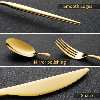 Rygten QU 40-piece Gold Silverware Set, Unique Design Stainless Steel Flatware Set, Cutlery Set Spoons And Forks Knives Set, Tableware Set Service For 8, Dishwasher Safe