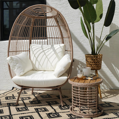 YITAHOME Wicker Egg Chair with Coffee Table Outdoor Indoor Oversized Lounger with Stand, Table, Cushions, Egg Basket Chair for Patio Backyard Porch - Beige