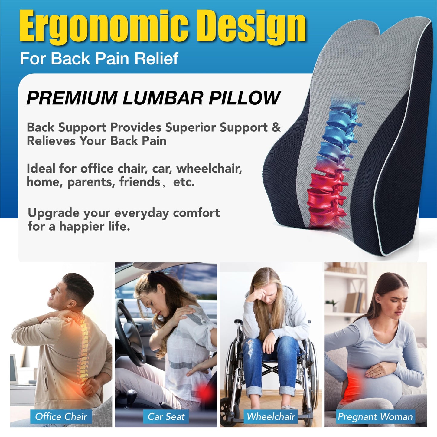 Ergonomic Memory Foam Lumbar Support Pillow