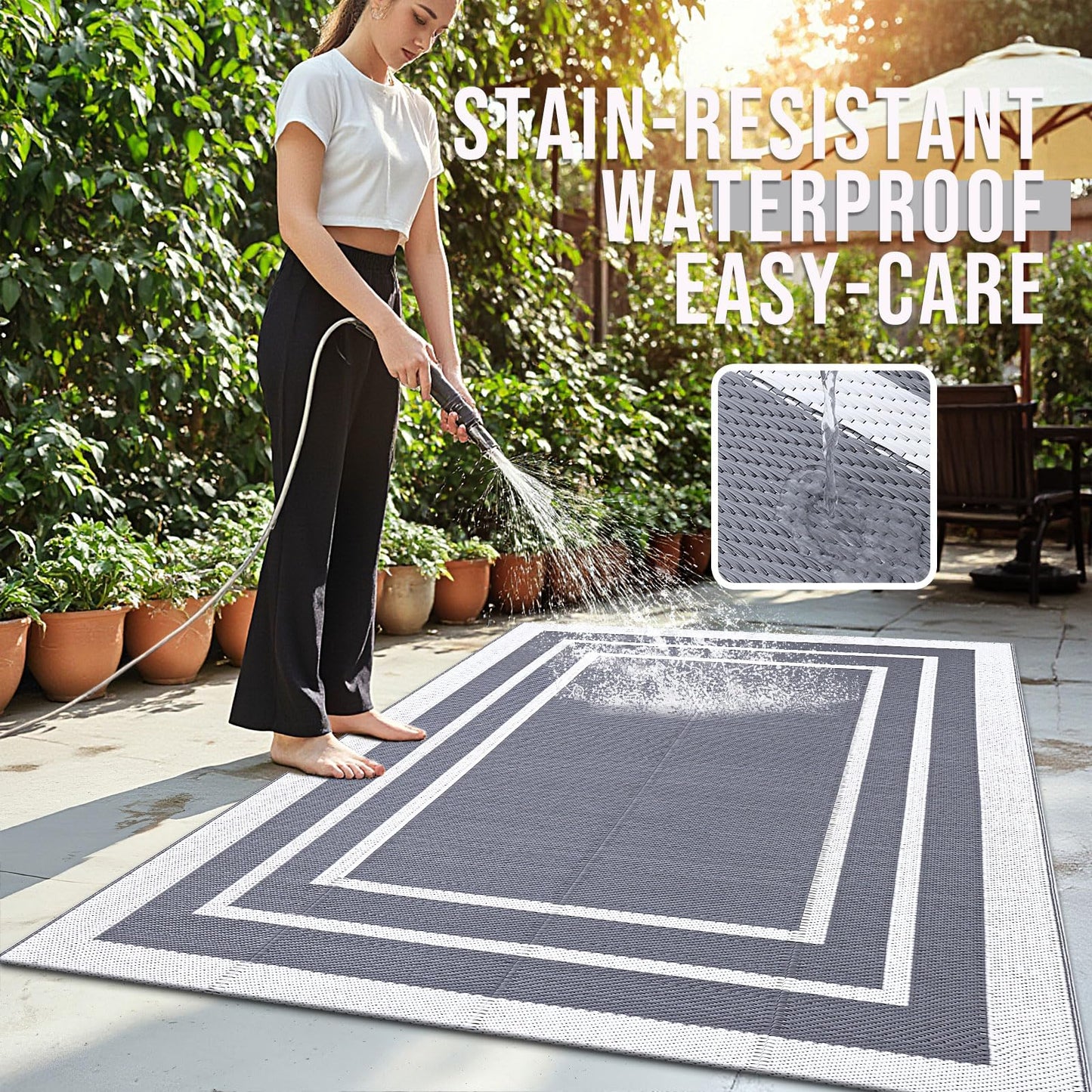 OLANLY Waterproof Reversible Outdoor Rug 5x8 ft