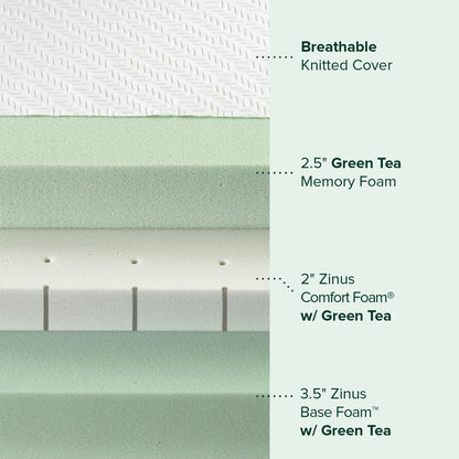 ZINUS 8 Inch Green Tea Luxe Memory Foam Mattress / Pressure Relieving / CertiPUR-US Certified / Bed-in-a-Box / All-New / Made in USA, Twin